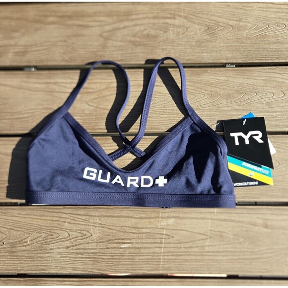 TYR Durafast Lite GUARD Crosscut Bikini Swim TOP - Navy - Size L & XL New - Picture 1 of 4